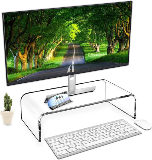 16 Inch AMT Acrylic Laptop Monitor Stand, Computer Riser with Cat Keyboard Protector, Space-Saving Design, Extra