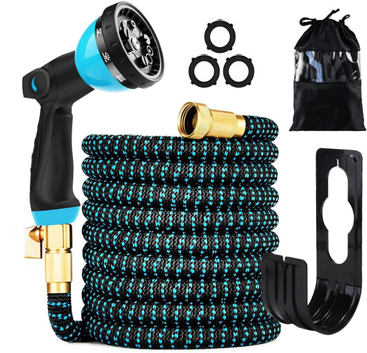 Expandable Garden Hose 50FT-Expanding Water Hose with Thumb-Controlled 10 Spray Nozzles&3750D Outer Fabric, Durable Collapsible Latex Core, Ultra Lightweight & Flexible