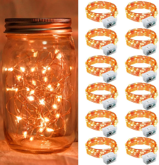 Skiennix 12 Pack Orange Fairy Lights - 7Ft 20 LED Twinkle String Lights | Battery Operated & Waterproof for Parties, Weddings, & Holidays