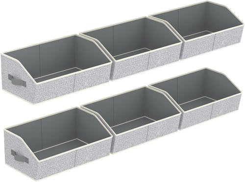 Homsorout Storage Bins - Large Trapezoid Closet Organizers with Handles | 6-Pack Light Gray Fabric Baskets