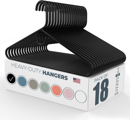 Skiennix Heavy Duty Plastic Clothes Hangers - Strong & Durable | Available in 18-Pack Black