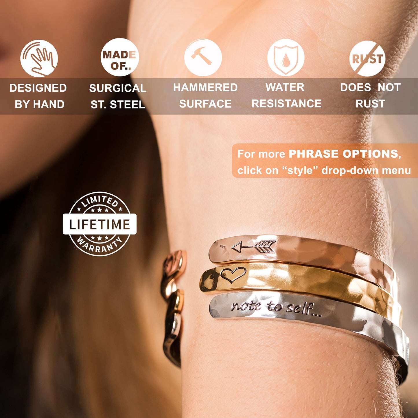 Carviell Bracelets, Friend Gifts for Women, Inspirational Gold Cuff Jewelry, Relaxing Motivational Gifts for Friends Female, Birthday Gifts for Sister, New Mom, Coworker, Teens