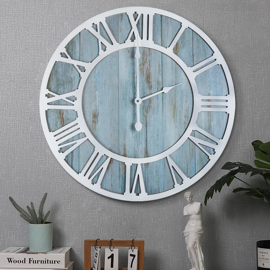 1st owned Wall Clocks for Living Room Decor,24" Vintage,Round Silent Non Ticking,Black Metal,Modern Wood Clocks for Home Bedroom,Kitchen,Garden,Office,Cafe,Modern Wall Decoration -Roman Numerals
