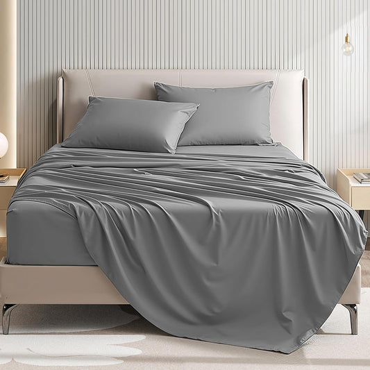 Regine Switzerland Queen Size 4-Piece Sheet Set - Comfy, Breathable, Cooling Bed Sheets - Dark Grey