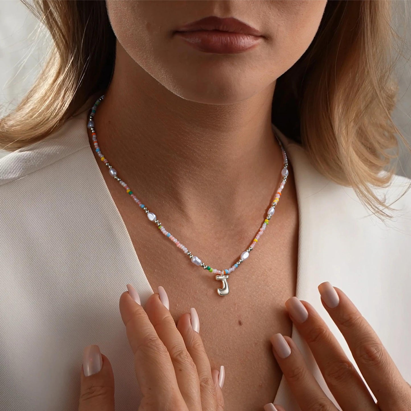 Ritach Initial Necklaces for Women Jewelry - Beaded Necklace Colorful Initial Necklaces for Women Letter S Necklaces Silver Necklace for Girls Gifts Summer Beach Jewelry