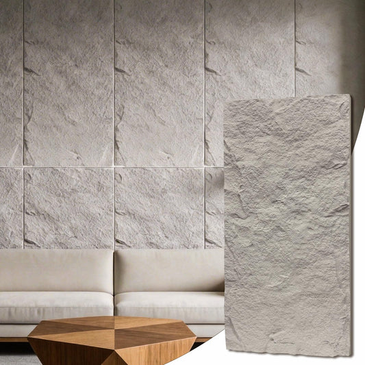 BEAUTYPEAK 3D Faux Stone Wall Panels, 4 PCS PU Wainscoting Panel - Cement Texture Thickened Design for Interior Wall Decor, Home & Office Accent Wall, Easy Install, 47.2’’ x 23.6’’ (Light Gray)