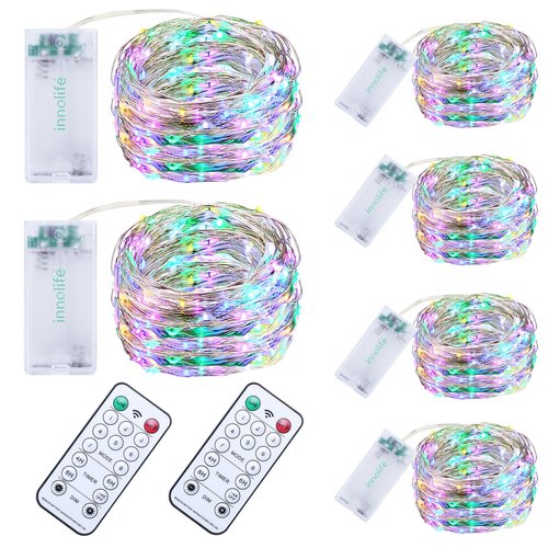innolife 6 Pack LED Multicolor Fairy Lights Battery Operated with Remote Control & Timer, 10 Ft 30 LED Sliver Wire Twinkle Lights for Bedroom Christmas Wedding Party Indoor Outdoor Decoration