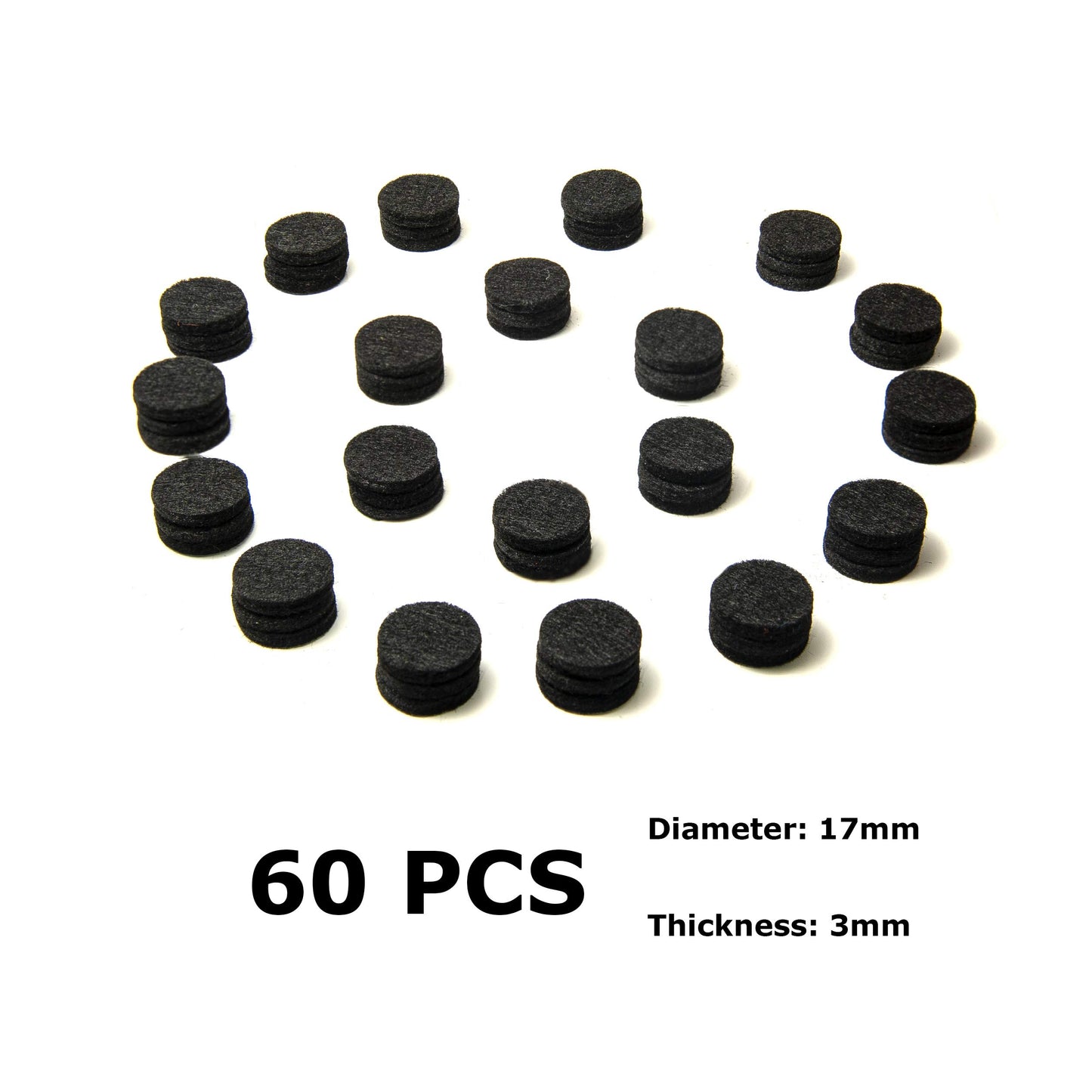 Wild Essentials Premium Quality 60pcs - 17mm Diameter, 3mm Thick Essential Oil Aromatherapy Necklace and Bracelet Diffuser Refill Pads (Jet Black color only)