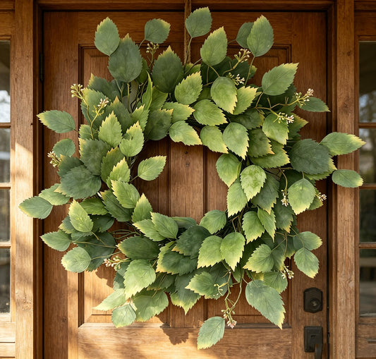 26" Green Hibiscus & Eucalyptus Leaf Wreath for Front Door - Large Artificial Greenery Outdoor Wreath for Porch, Window, Farmhouse, Home, Holiday, Hanging Decor - Spring, Summer, Fall, All Seasons