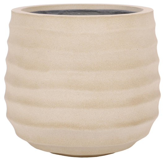 SAFAVIEH Outdoor Patio Furniture Collection - Marta Beige Ficonstone Planter Pot, Modern Round Plant Container, Fully Assembled (PAT1542B)