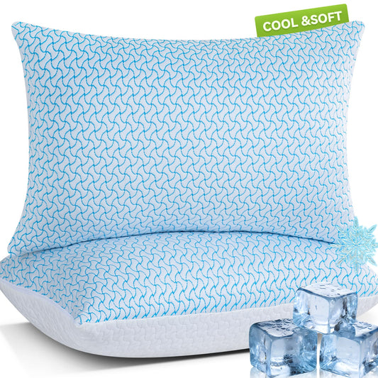 SUPA MODERN Shredded Memory Foam Pillows Queen Size Set of 2, Cooling Bed Pillow for Sleeping for Hot Sleepers, Adjustable Pilllows for Side Back and Stomach Sleepers, Neck & Shoulder Comfort Support