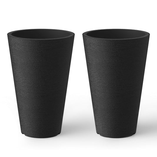 Kante Tall Round Planter Set of 2, 13 Inch Tall Decorative Planter Pots for Outdoor Indoor Garden Patio Front Porch (Black)