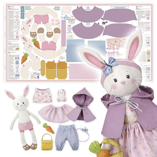 Doll Sewing Panel for Intermediate Skills - with Video Instructions - Cut & Sew Fabric Panel Doll with Clothes: Dress Me Bestie Bibby Bunny