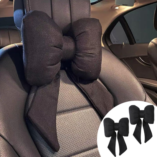 UINSUE 2PCS Chic Car Headrests with Bow-Shaped Cotton Linen Bowknot Neck Pillows for Cozy Road Trip & Cute Interior Decoration (Black)