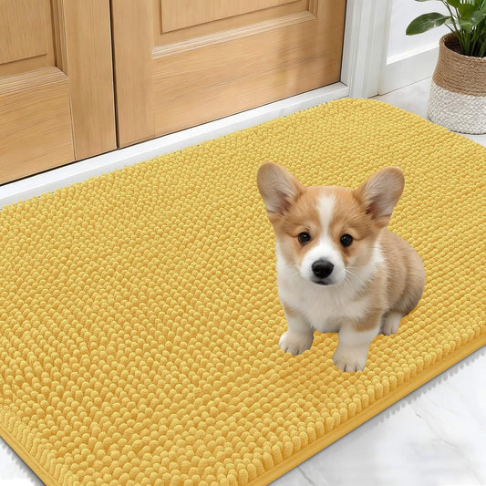 OLANLY Dog Door Mat - Absorbent Non-Slip Mud Mat for Indoor Use | Quick Dry Chenille, 24x16, Yellow