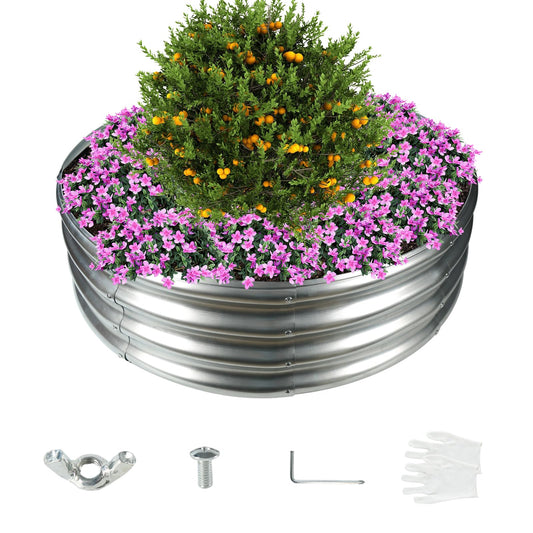 YSEJOMP 3FT Diameter Galvanized Garden Raised Bed/Plant Box/Fire Pit Ring-0.8mm Thick,12 Inch Tall,Crimped Edge and Corner,No Sharpe,Perfect for Plantings (Silver, 36 Dia X 11.5 inches)