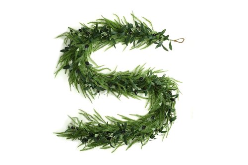 2026New 6FT Christmas Garland Norfolk Pine Garland Olive Garland Vine Wreath Real Touch Artificial Faux Greenery Wreath, for Table, Mantle, Wall, Indoor, Outdoor Christmas Decorations (1PC)