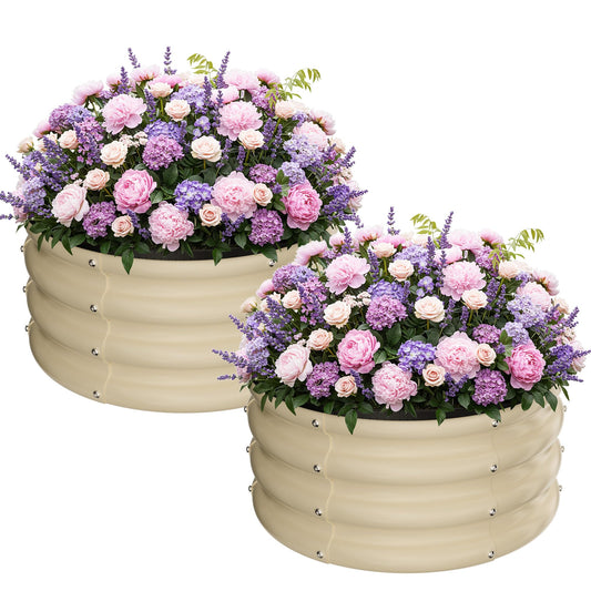ZXZYHFTY Raised Garden Bed, 0.6 mm Galvanized Steel Round Planter Box with Open Bottom, White, 2 x 2 x 1 FT, 2 Pack