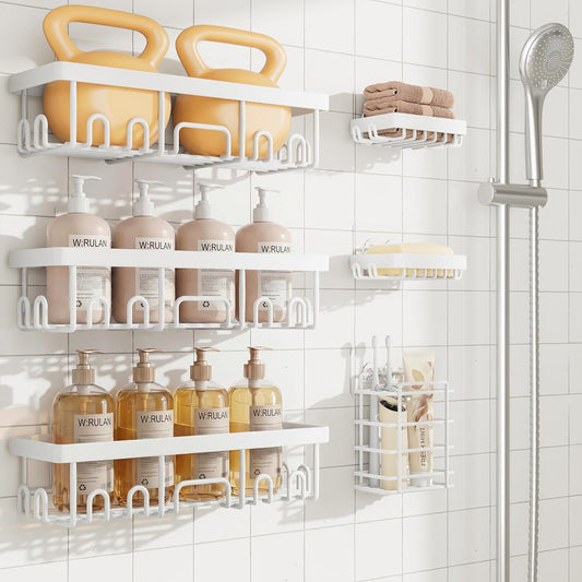 Veken Shower Caddy - 6-Pack Rustproof & Waterproof Adhesive Shelves | Large Bathroom Organizer in White