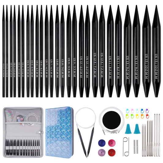 WAZAIGUR Interchangeable Aluminum Circular Knitting Needles Set, Knitting Needles Set, 3mm 3.25mm 3.5mm 3.75mm 4mm 4.5mm 5mm 5.5mm 6mm 7mm 8mm 9mm 10mm Knitting Needles, 13 Pairs