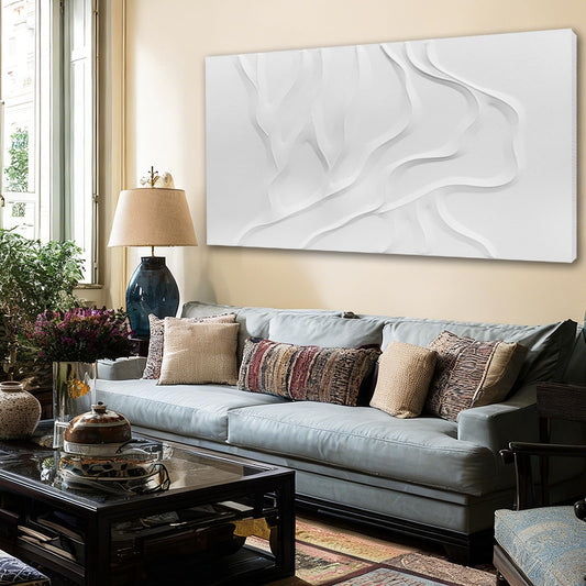 ZUNARE Minimalist White Abstract Wall Art, Hand Painted Textured Canvas with Soft Organic Relief, Modern Neutral Wall Decor for Living Room or Bedroom 24×48 Inch