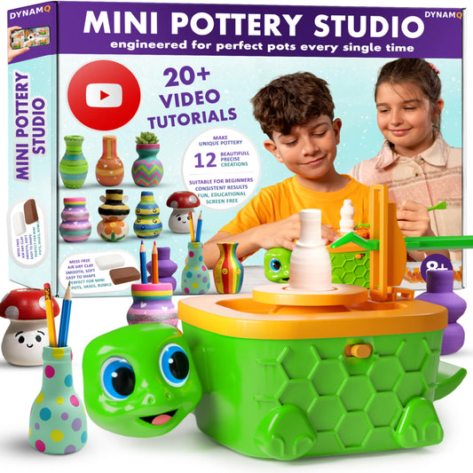 Precision Mini Pottery Wheel for Kids - Complete DIY Pottery Studio Kit with High Power Motor & Air Dry Clay - Create 12 Miniature Projects - Great for Kids Ages 8-12, Engineered for Perfect Creations