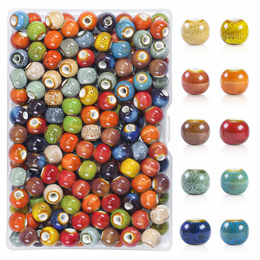 200pcs Vintage Glaze Ceramic Beads,8mm Colorful Porcelain Beads for Bracelet Crafts Jewelry Making