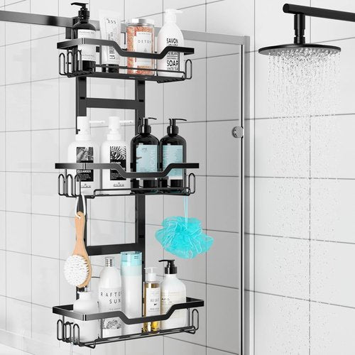 Moforoco Over The Door Shower Caddy - 3-Tier Hanging Organizer for Home & Kitchen Storage - Black