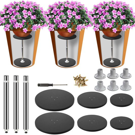 DECOHS 3 Set Adjustable Height Planter Inserts, 10.2-17.3" Rise Stainless Steel Plant Risers for Inside Pot, Planter Fillers Plant Lift Inserts for Large Pots Tall Taper Planters 6" 8" 10" Base or Top