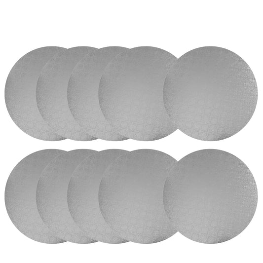 O'CREME Silver Wraparound Cake Pastry Round Drum Board 1/4 Inch Thick, 10 Inch Diameter - Pack of 10