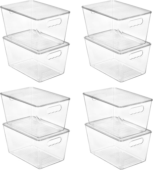 Vtopmart Clear Stackable Storage Bins - 8 Pack Large Plastic Containers with Lids for Pantry Organization
