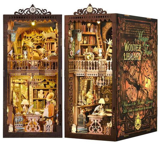 ETKVR Book Nook Kit, Book Nook Kits for Adults DIY Booknook Model Build, DIY 3D Wooden Puzzle Bookend Booknook Bookshelf Insert Miniature Dollhouse Kit for Home Decoration
