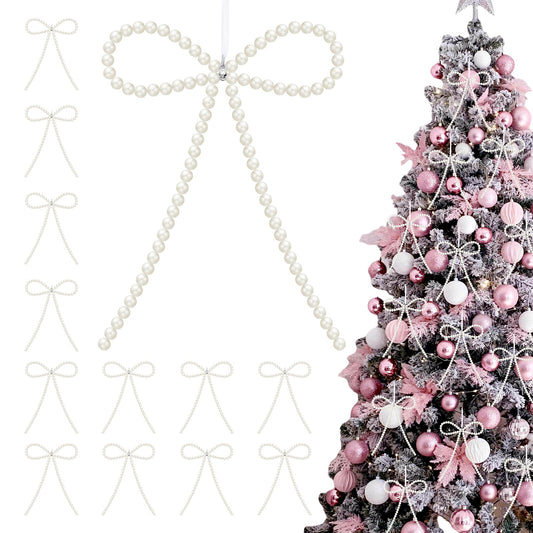 12 Pcs White Pearl Bow Ornaments for Christmas Tree Decorations Pearl Christmas Ornaments Hanging Christmas Tree Toppers for Xmas Gift Packaging Home Wreath Fireplace Fence Wedding Holiday Party Decor