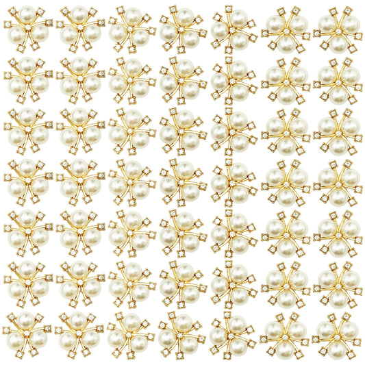 BETITETO 50Pcs Pearl Rhinestone Charms Buttons Embellishments Bulk Flatback for Shoe Decoration Jewelry Making Clothes Brooch Headbands and Wedding Flower Bouquet Crafts DIY (#1 Gold Alloy)