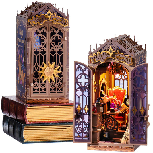 Rolife LED Book Nook Kit Magic Fantasy Corner, DIY Booknook Kit 3D Creative Decorative Bookend Bookshelf Insert, Halloween/Christmas Decorations/Gifts for Adults (Magic Fantasy Corner)