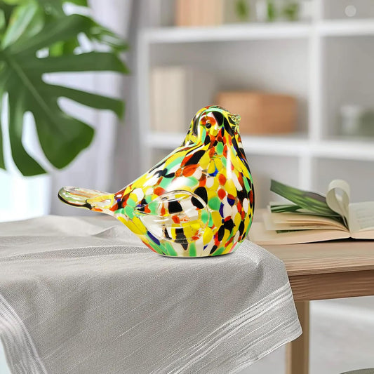 Skiennix Handmade Glass Bird Figurine - Colorful Blown Art Sculpture with String Lights | Perfect Home Decor Gift for Bird Lovers