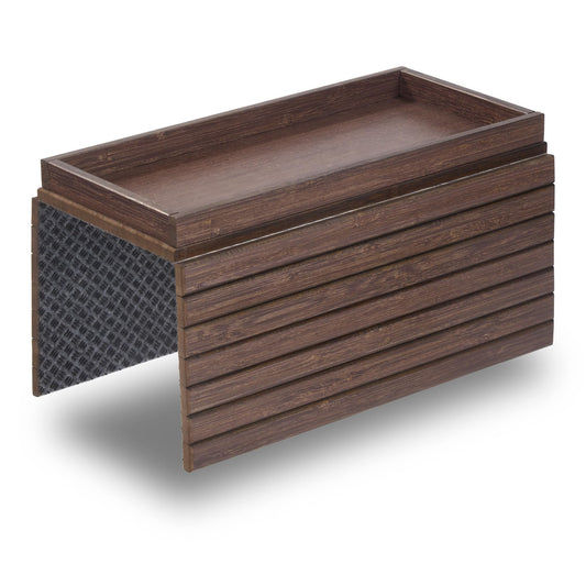 DETOR Couch Arm Tray with Spacious 12.4" x 5.4" Storage Box, Walnut Bamboo Finish, Enhanced Non-Slip Felt Bottom, Sturdy Bamboo Slats, Fits Armrests 6" and Wider