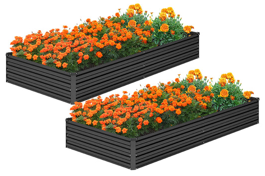 MGNO 2pcs 8x2x1FT Galvanized Raised Garden Bed-Outdoor Planter Box for Vegetables-Metal Garden Bed,Rectangle Planting Box for Herb,Flower,Black