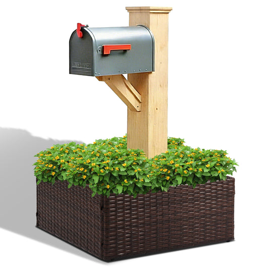 SUNNYPARK Mailbox Posts Wrap Planter Box, 24-inch Handmade Rattan Planter for 4x4 6x6 Posts, All-Weather Decorative Flower Box for Outside