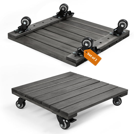 Jurax 14 Inch Wood Plant Caddy with Wheels – Heavy Duty Plant Dolly Holds Up to 286 lbs, 360° Lockable Casters, Rolling Plant Stand Indoor Outdoor for Large Pots – 2 Packs, Square-Rustic