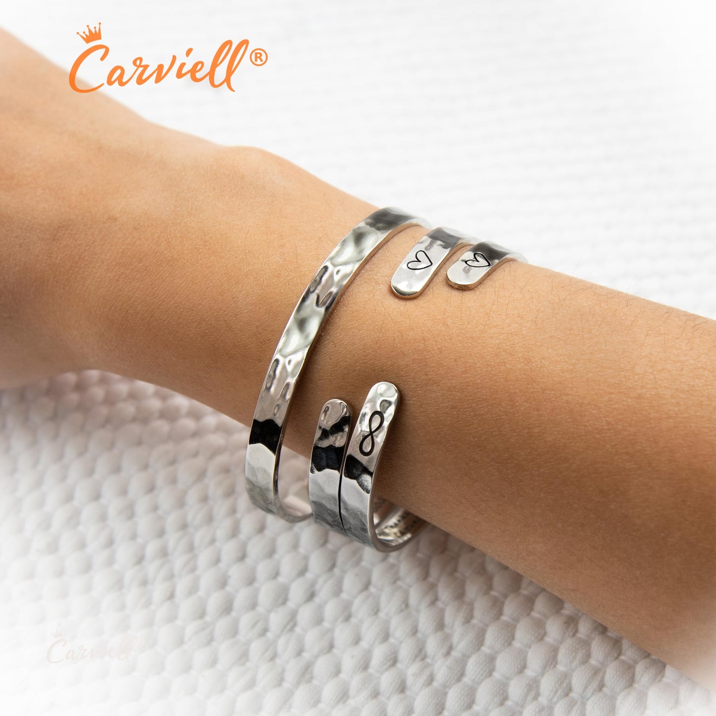 Carviell Bracelets Gifts for Girlfriend, Silver Cuff, Gifts for Wife from Husband, Best Friend, Long Distance Relationship or Friendship gift, Birthday, Anniversary jewelry gift for Women