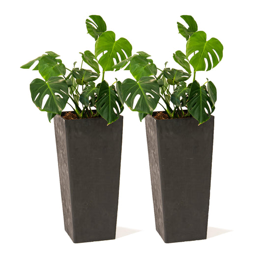 XBrand Modern 28-Inch Tall Square Planter, Tapered Design for Indoor & Outdoor Use, Patio Decor, Set of 2, Black