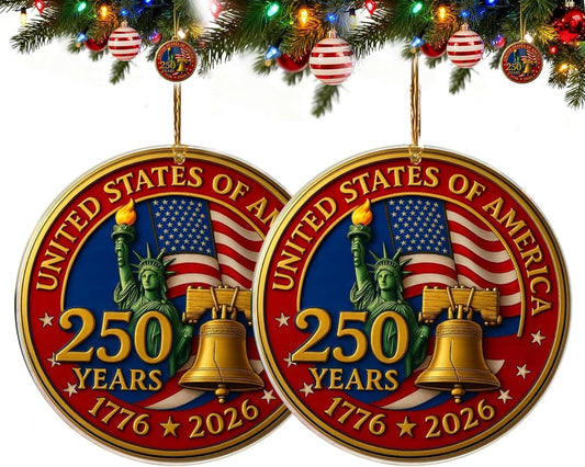 USA 250th Anniversary Ornament - 2D Acrylic Design | Patriotic Holiday Gift for 4th of July