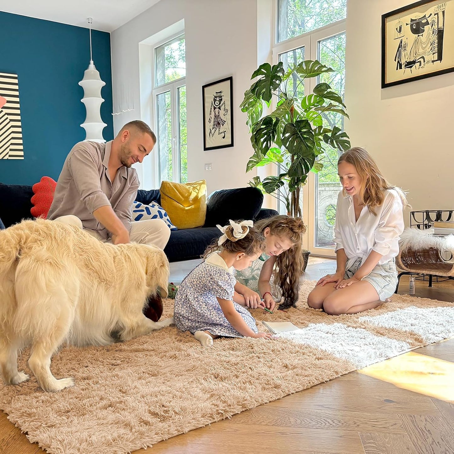 OLANLY Large Area Rug - Soft Fluffy Shaggy Carpet for Living Room & Bedroom | 9x12 Beige
