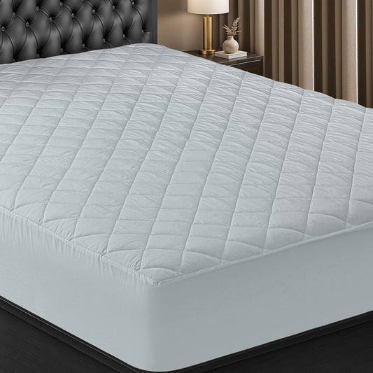 Utopia Bedding Quilted King Size Mattress Pad - Deep Pocket Protector, Machine Washable | Light Grey