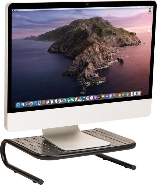 Black Metal Monitor Stand - Ergonomic Laptop Riser & Desktop Organizer