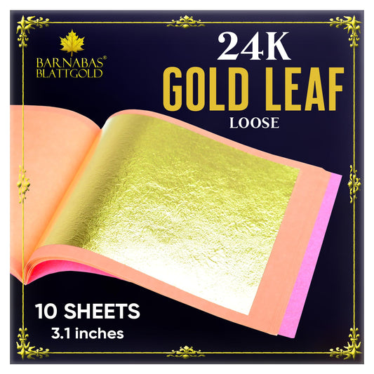 Barnabas Blattgold Gold Leaf - 24K Real Gold [10 Sheets, 3.1 inches] - Loose Sheets for Painting, Arts and Crafts