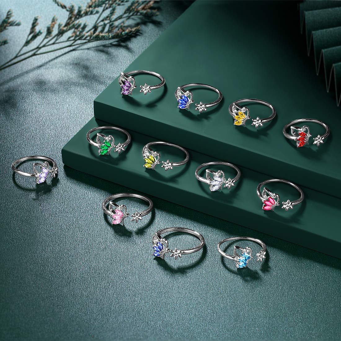 Hipunk Butterfly Yellow Jewelry Sets Birthstone Women 925 Sterling Silver November-Citrine Birth Stone Animal Butterflies Jewelry Sets/Earring/Ring Set Crystal Birthday Jewelry SS0002N