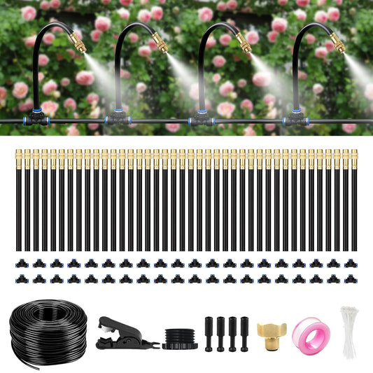 HEKIWAY 120FT Drip Irrigation System for Garden – Automatic Watering Kit with Solid Brass Metal Connectors, 360° Bendable Tubing &40 Adjustable Nozzles for Greenhouse, Lawn, Yard & Plants