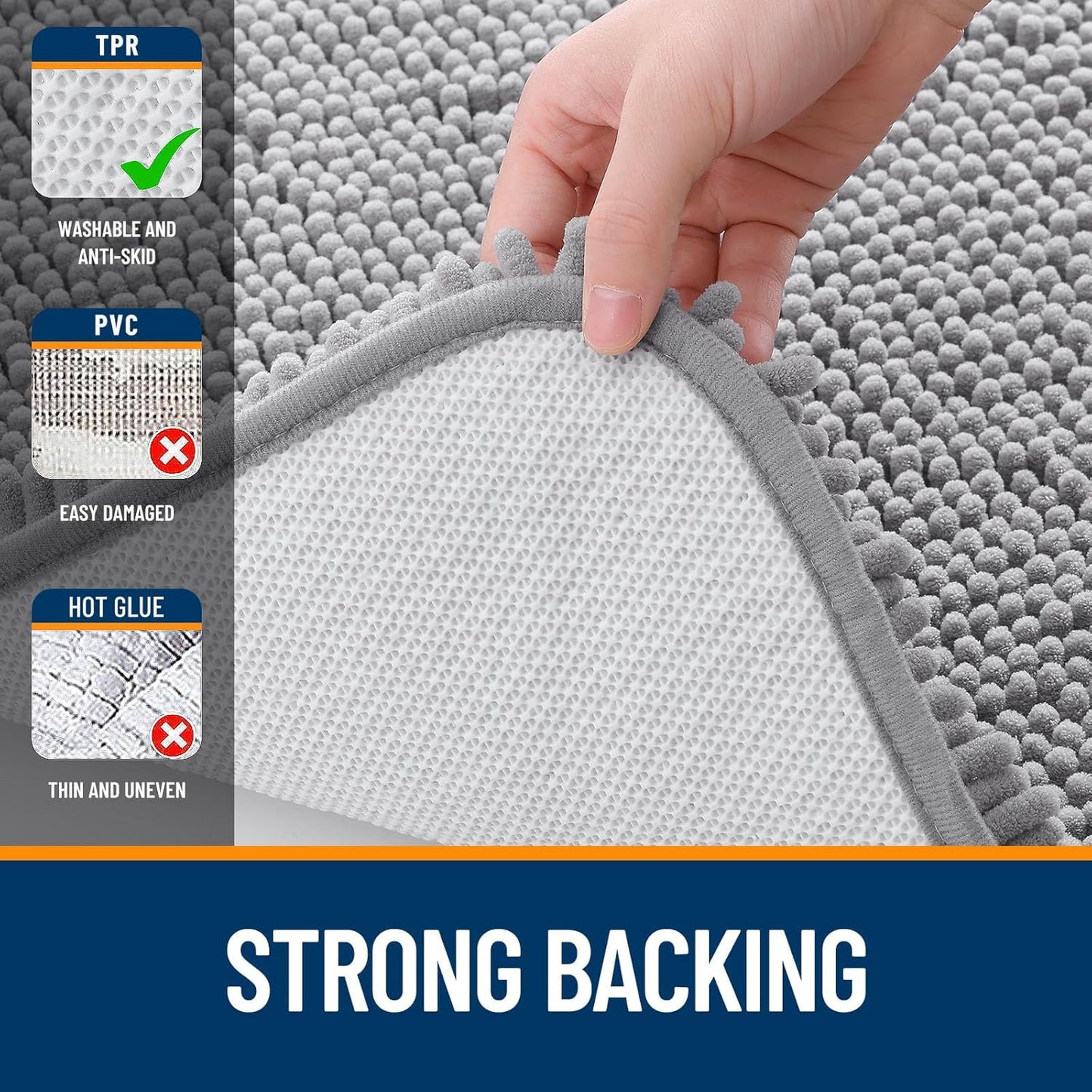 OLANLY Bathroom Rugs - Extra Soft Chenille Bath Mats | Quick Dry, Machine Washable, 30x18, Grey